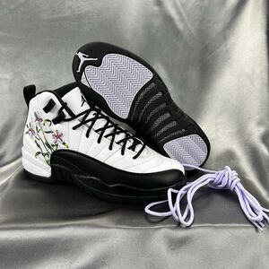 Nike Air Jordan 12 Retro GS Floral Shoes 6.5Y Women's 8.5 Black White DR6956-100